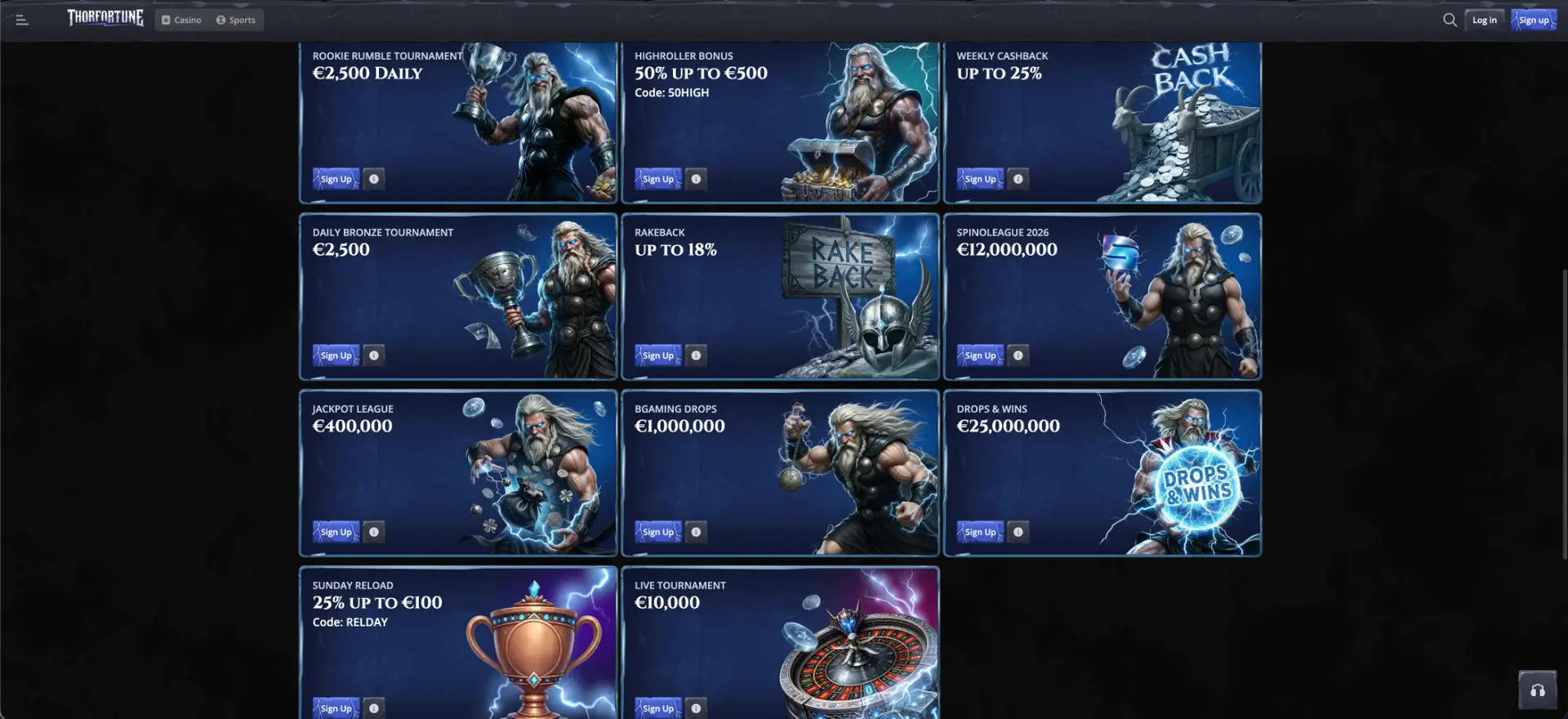Promociones y torneos de Thorfortune