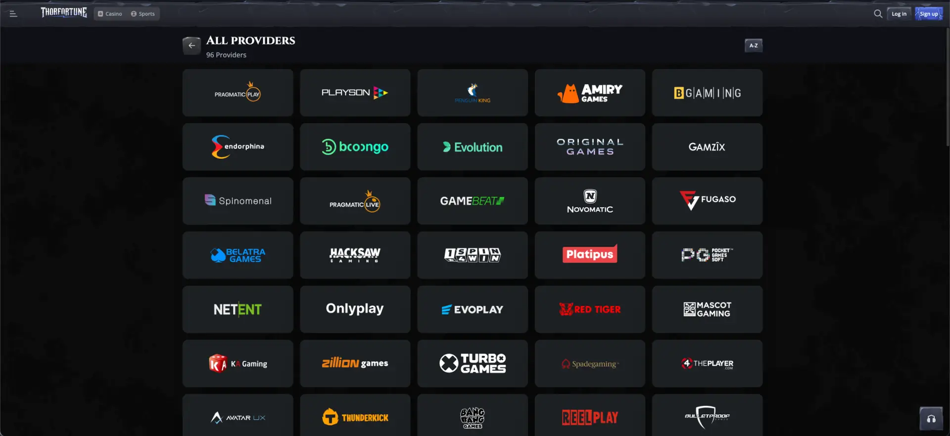 Game providers available at Thorfortune